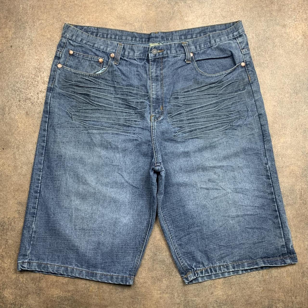 Brooklyn Xpress 90s graphic navy blue denim jorts