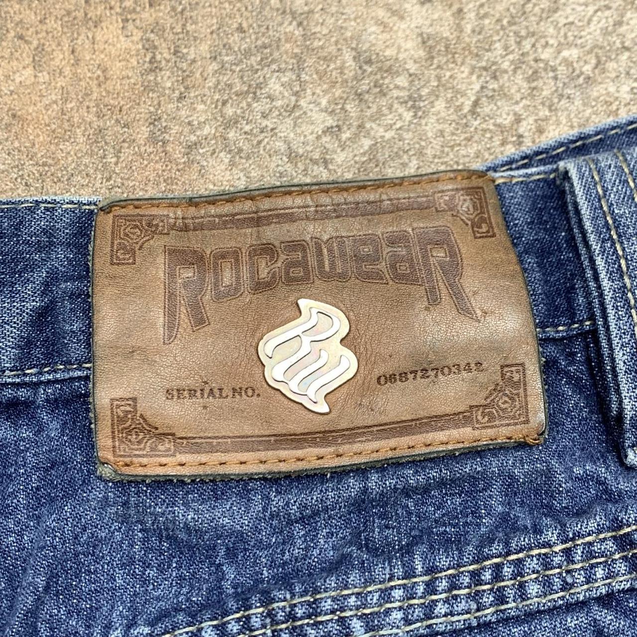 Rocawear 00s baggy navy blue carpenter graphic denim jorts