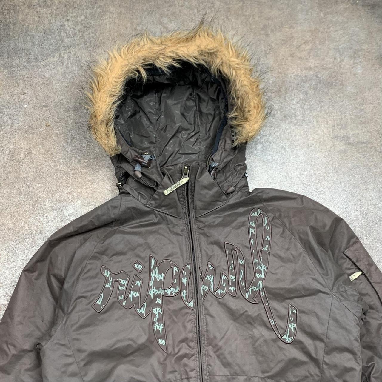 Rip Curl 00s brown ski fur hood graphic jacket