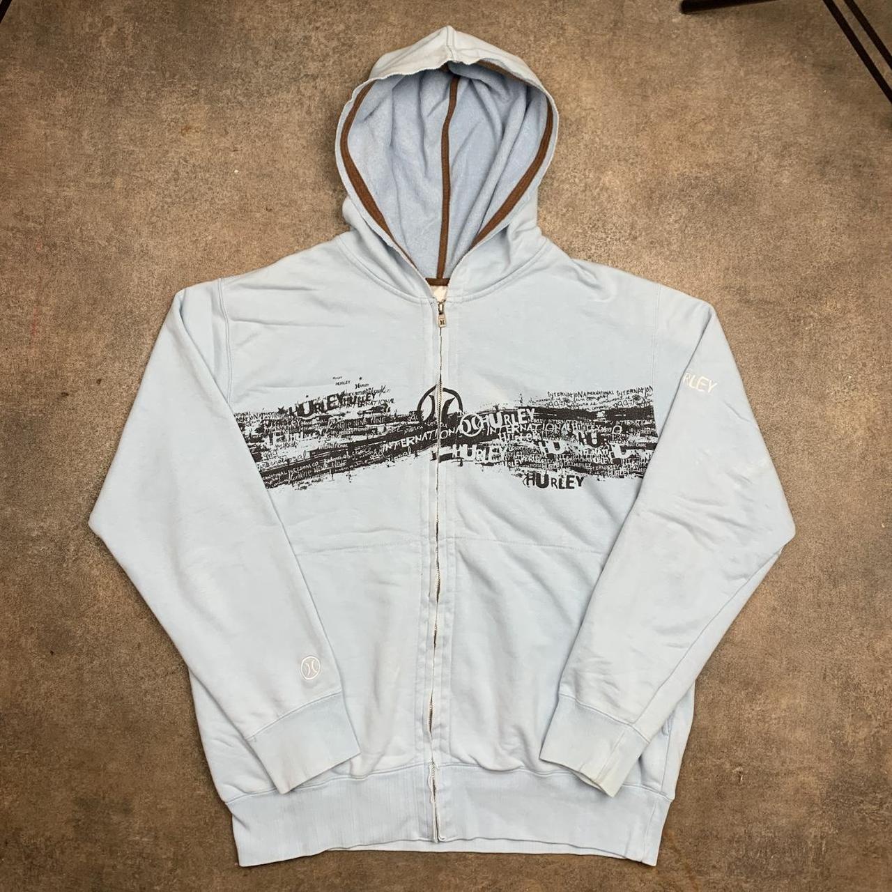 Hurley 00s graphic pale blue baggy zip hoodie
