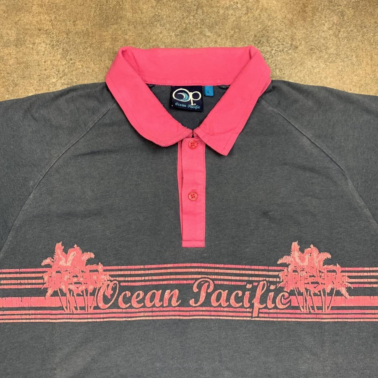 Ocean Pacific 00s grey pink graphic polo shirt