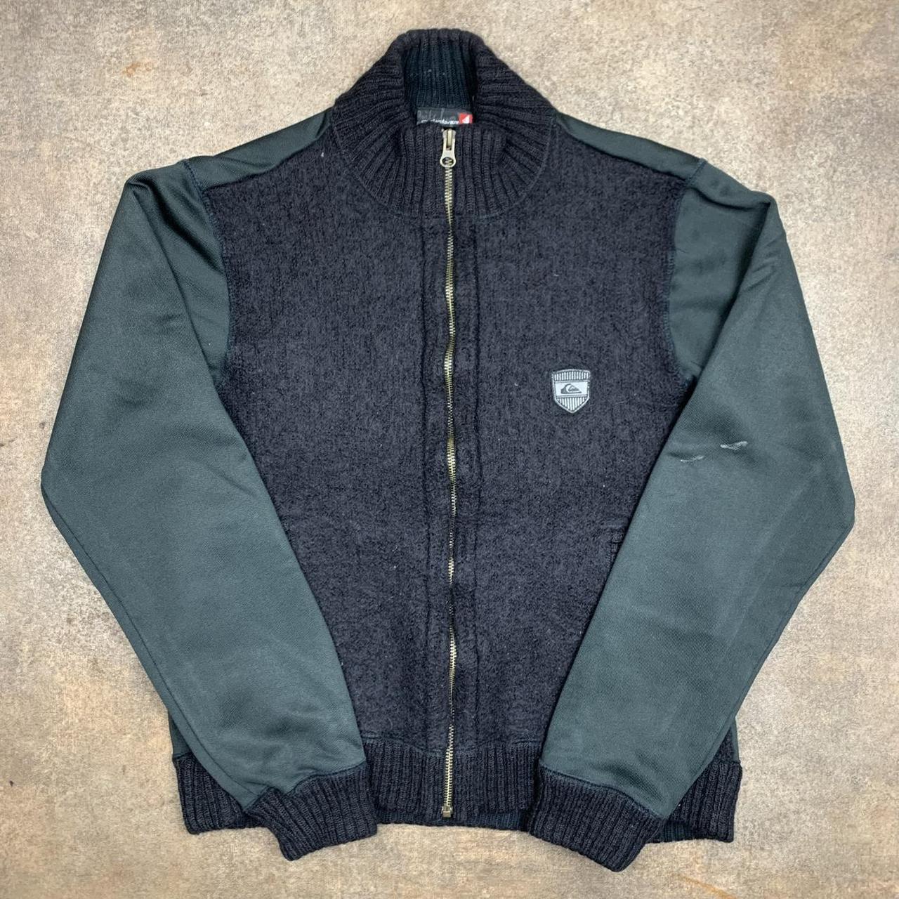 Quiksilver 00s graphic black grey knit fleece jacket