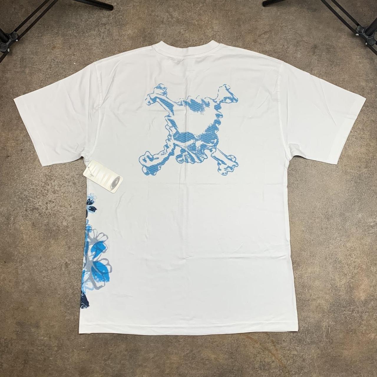 Oakley 00s white blue skull floral graphic tee