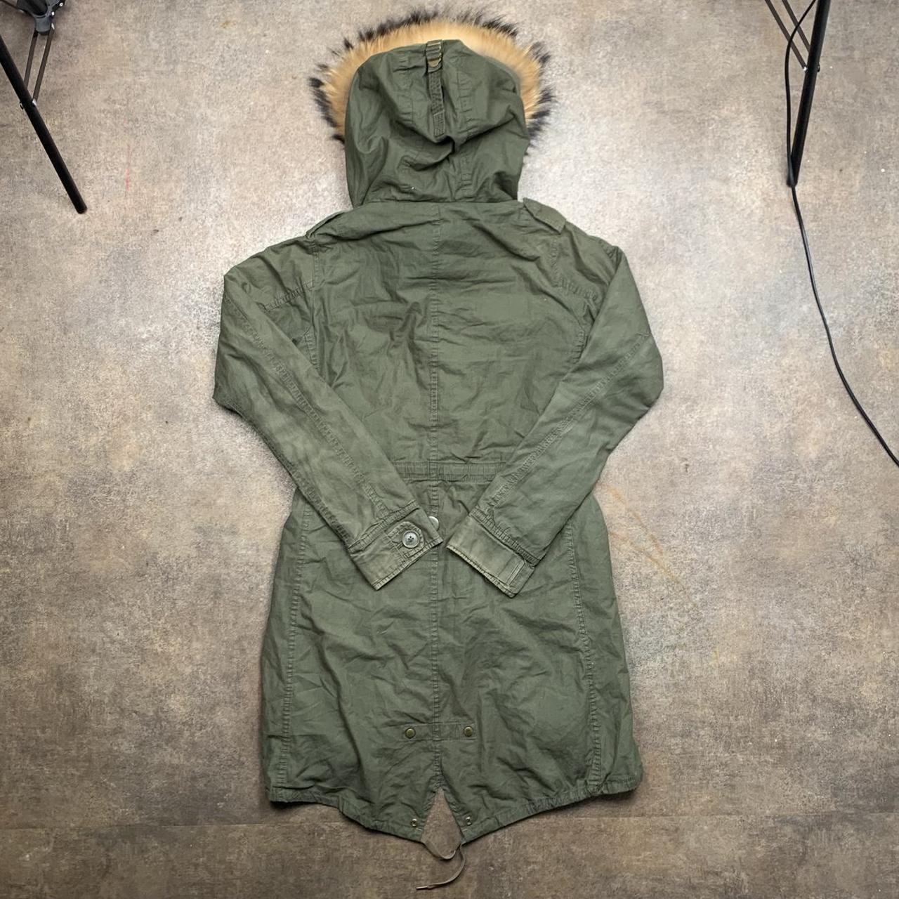 G.O.A. 00s khaki fur hood utilised long coat