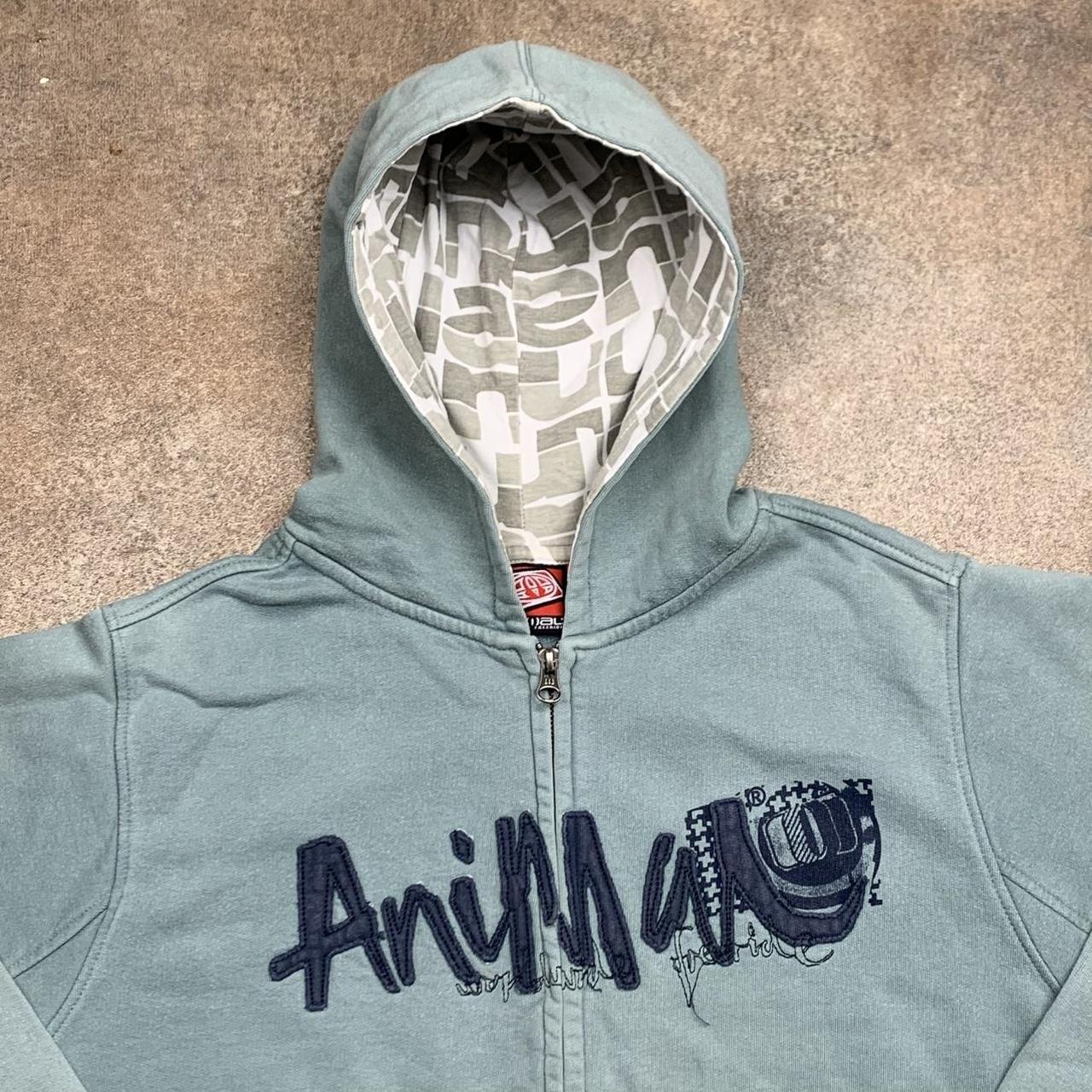 Animal 00s blue graphic cut and sew zip hoodie