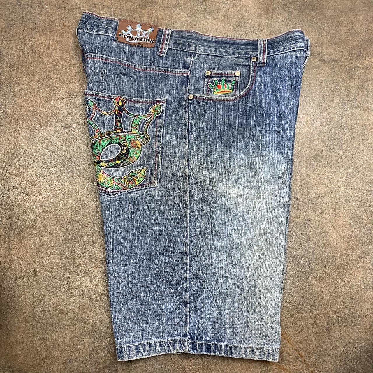 Evolution 00s baggy blue graphic jorts