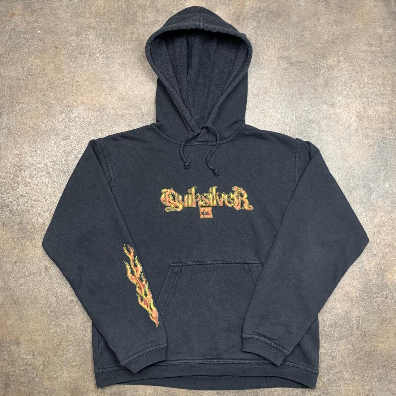 Quiksilver 90s flame graphic black boxy hoodie