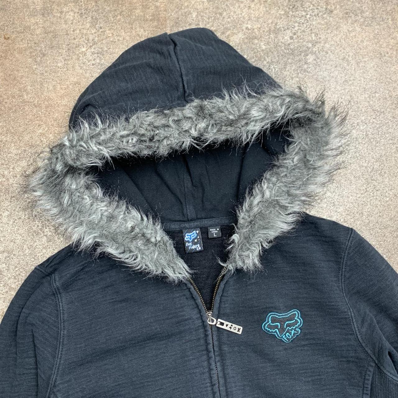 Fox Racing 00s womens black fur hood zip hoodie