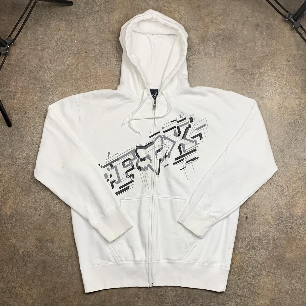 Fox Racing 00s graphic white black grunge zip hoodie