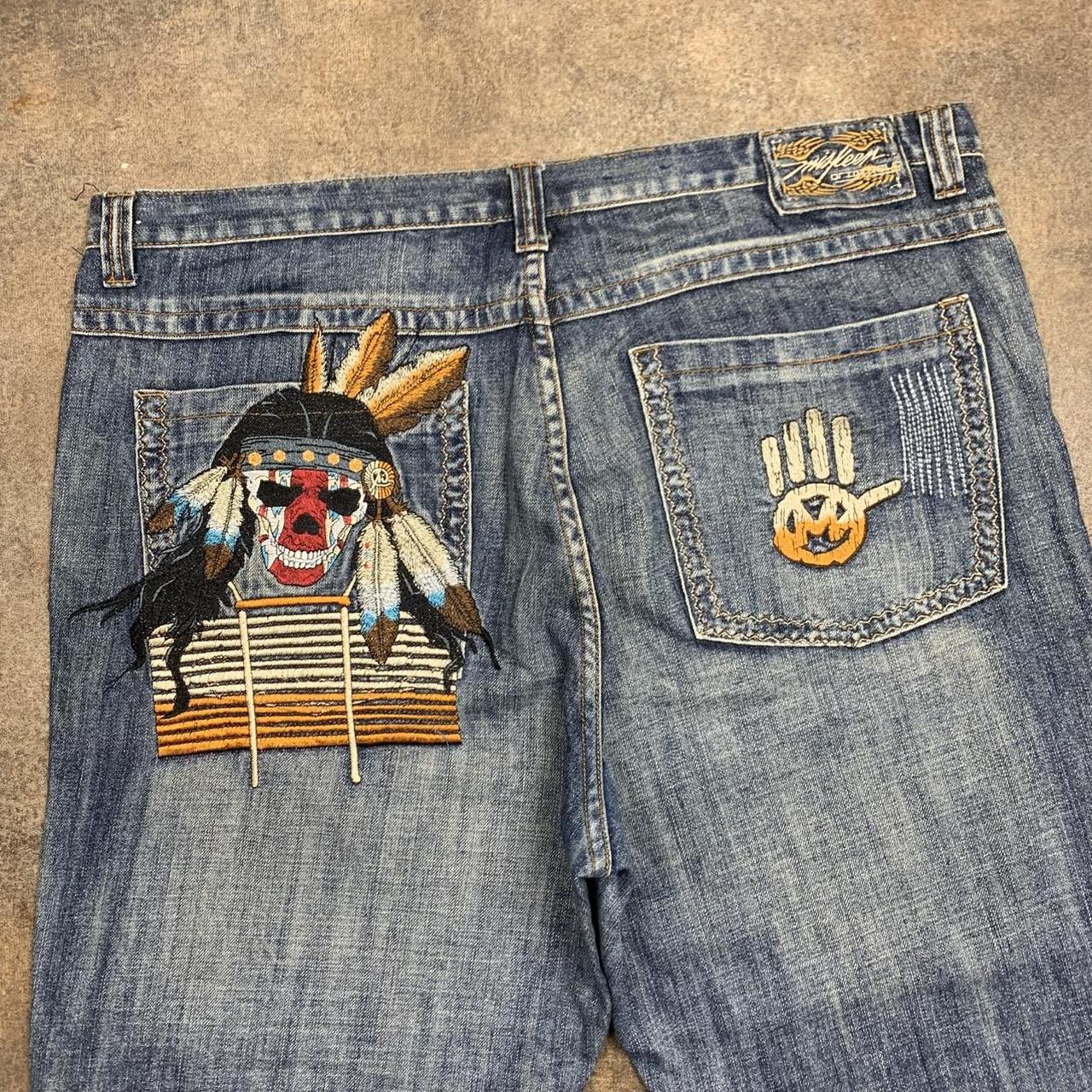 Miskeen 90s graphic baggy blue denim jeans