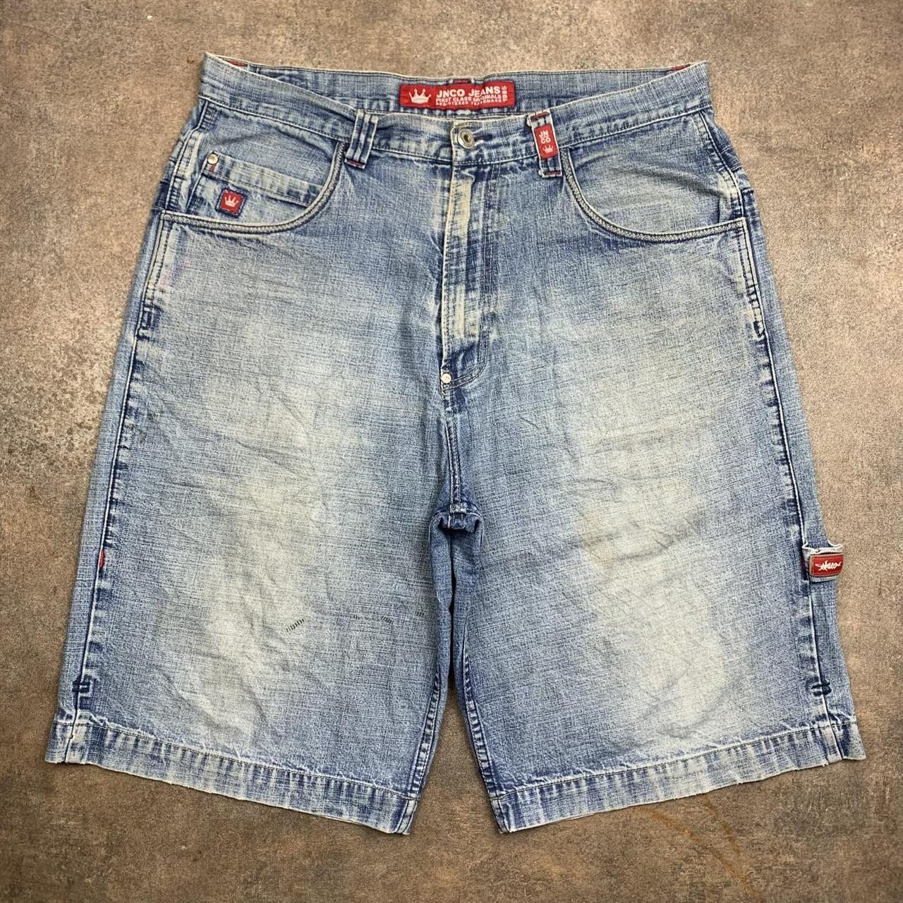 JNCO 00s graphic baggy light blue denim jorts