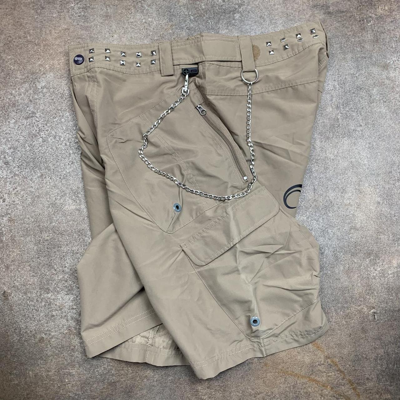 PLUSMINUS 00s beige graphic baggy studded cargo shorts