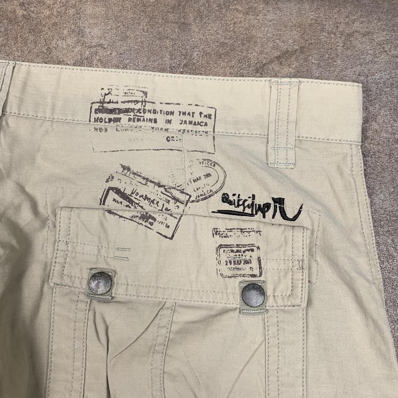 Quiksilver 00s cream baggy graphic cargo trousers