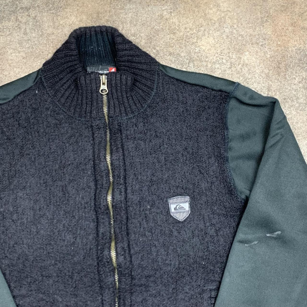 Quiksilver 00s graphic black grey knit fleece jacket