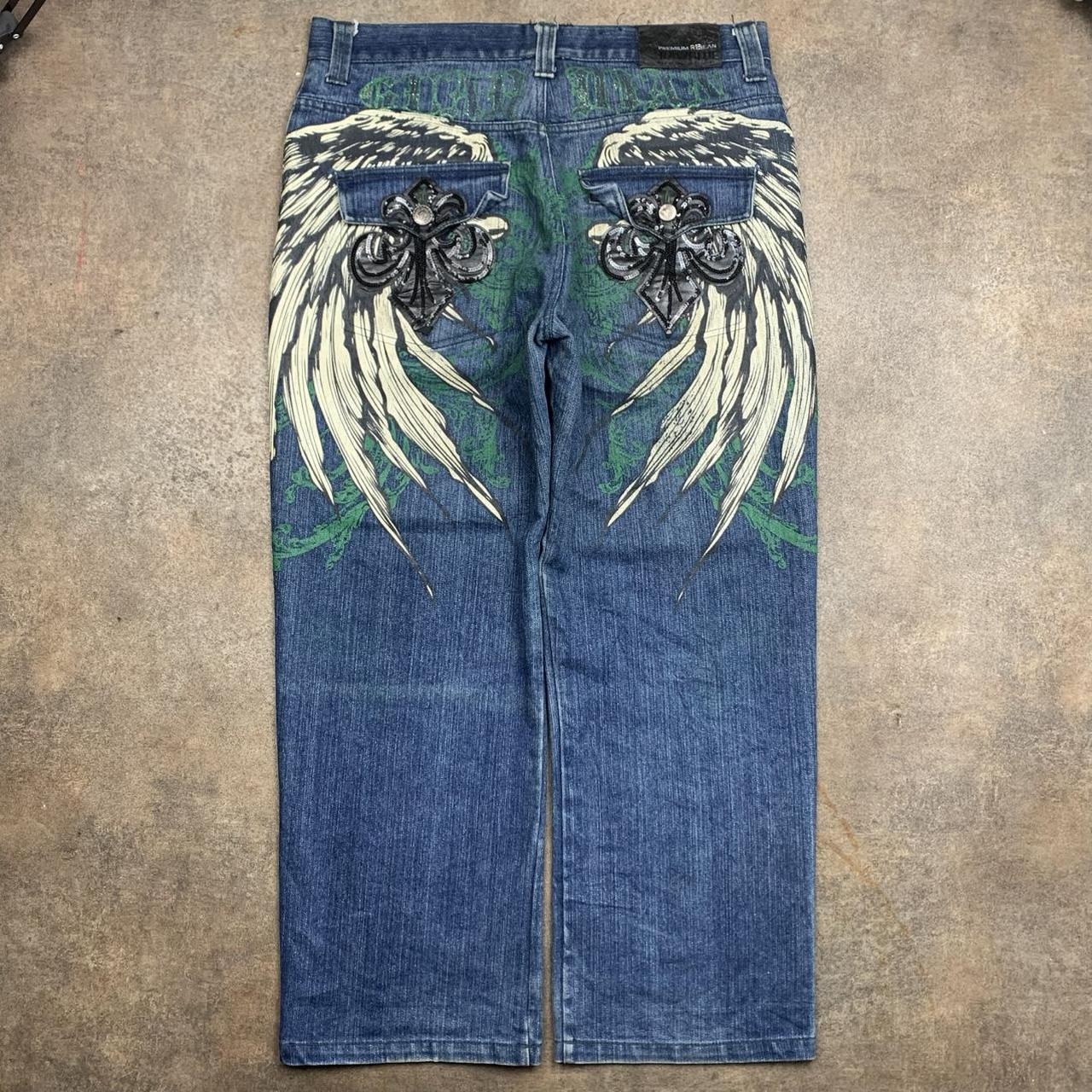 Raw Blue 00s baggy grunge graphic navy jeans
