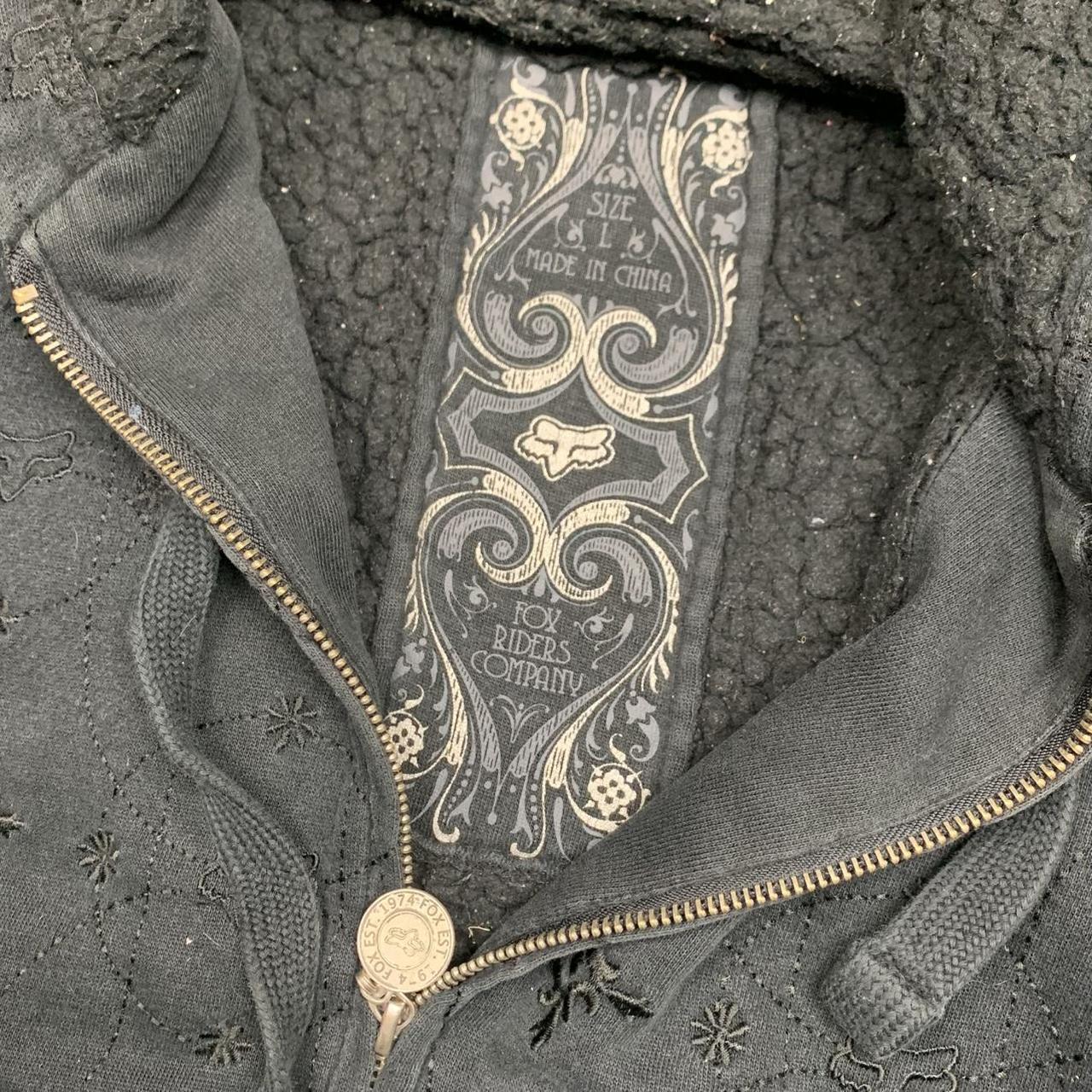 Fox Racing 00s black graphic grunge lined zip hoodie