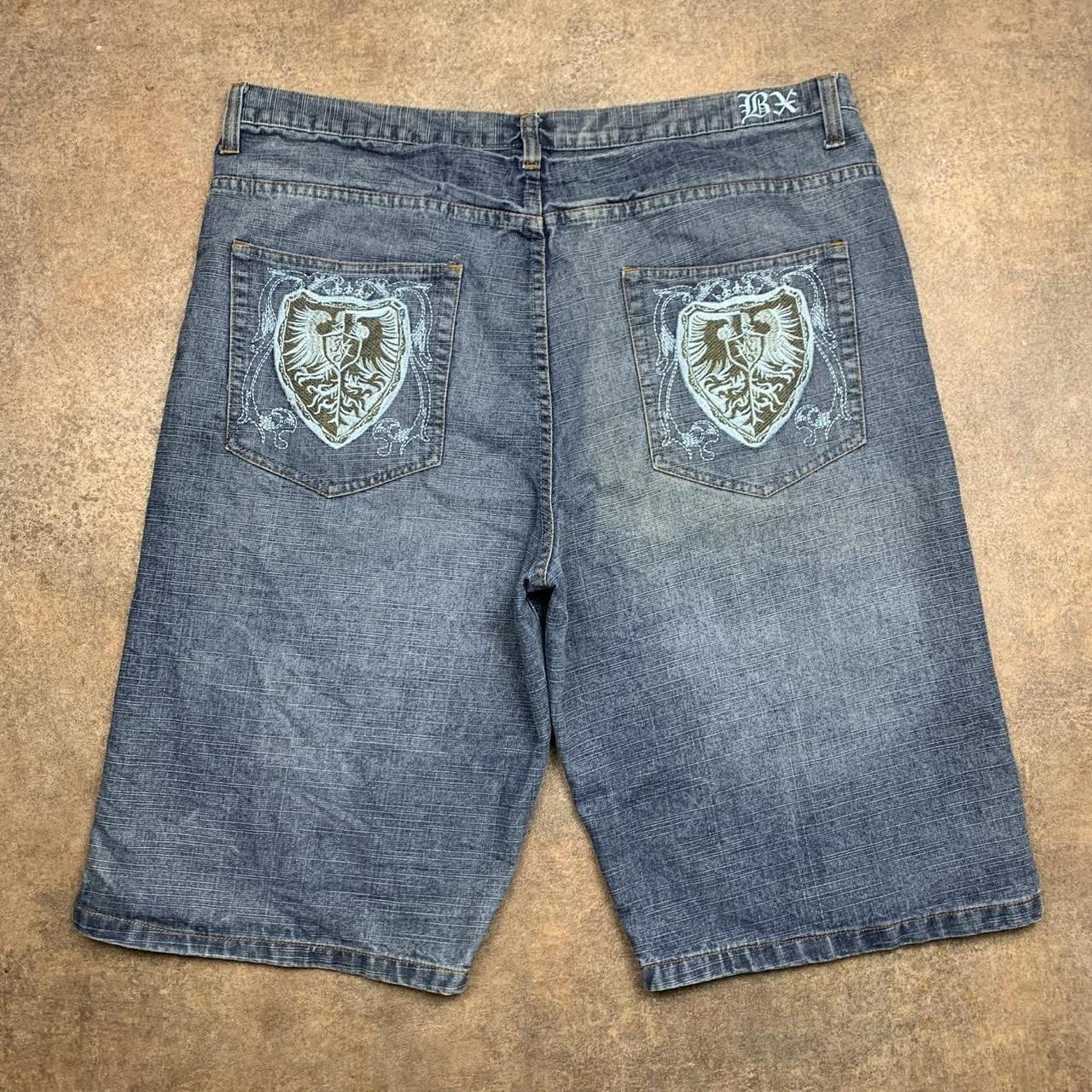 Brooklyn Xpress 90s graphic navy blue denim jorts