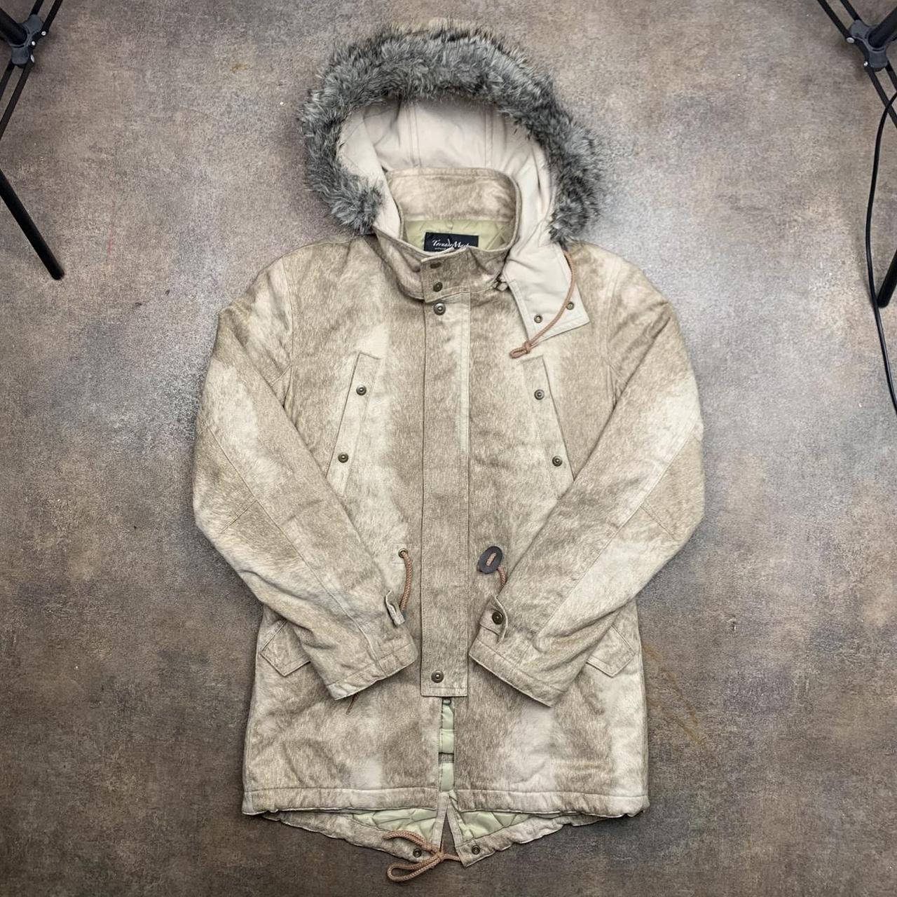 Tornado Mart 00s cream beige brushed fur hood long parka