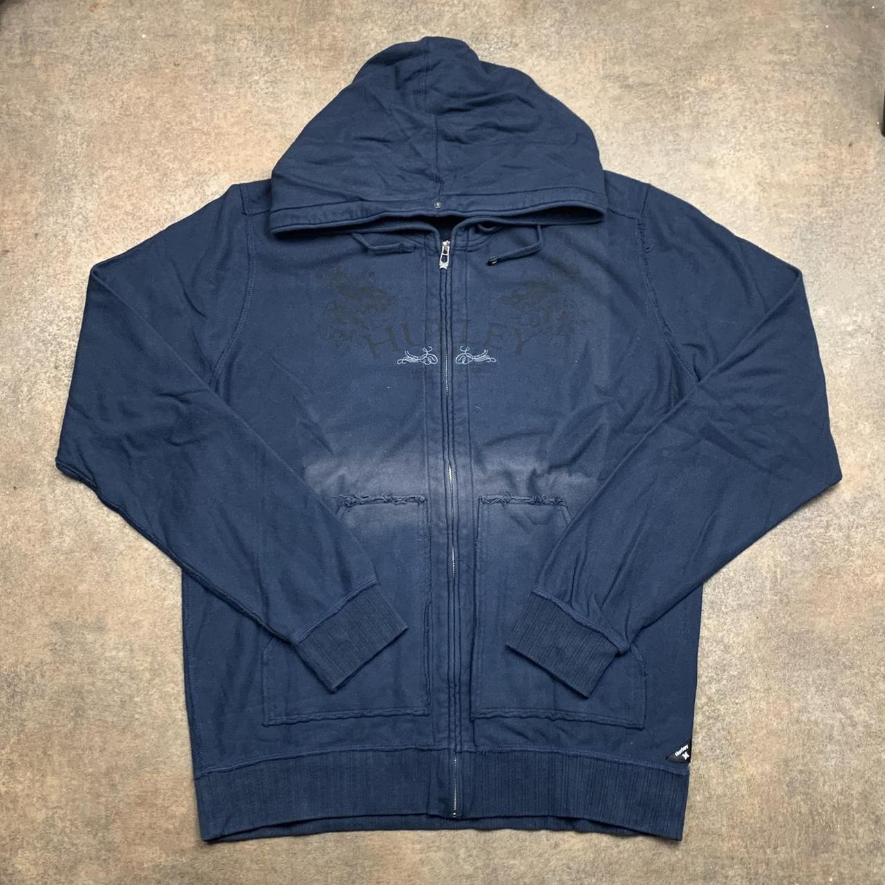 Hurley 00s navy graphic grunge boxy zip hoodie