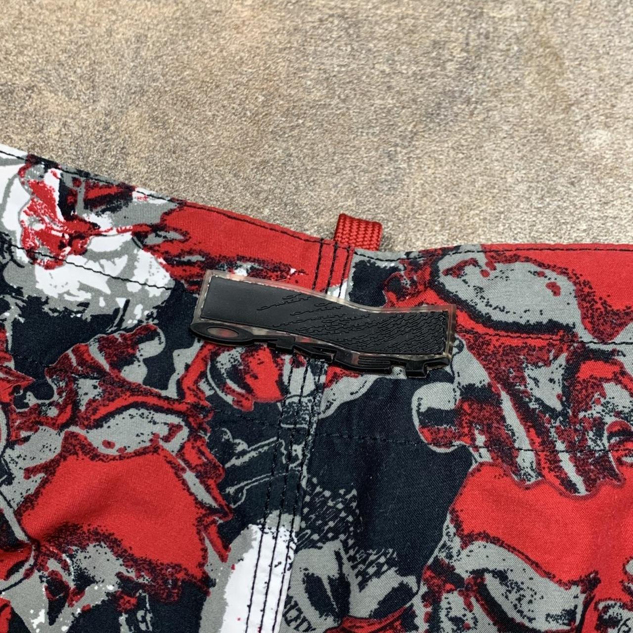Oakley 00s black grey red graphic baggy boardshorts