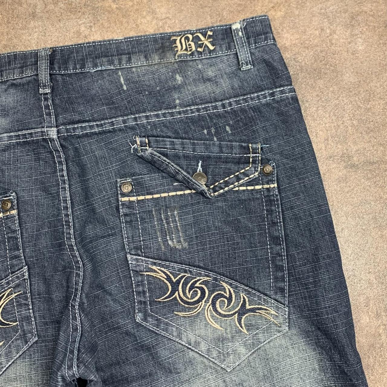 Brooklyn Xpress 90s embroidered navy blue faded denim jeans