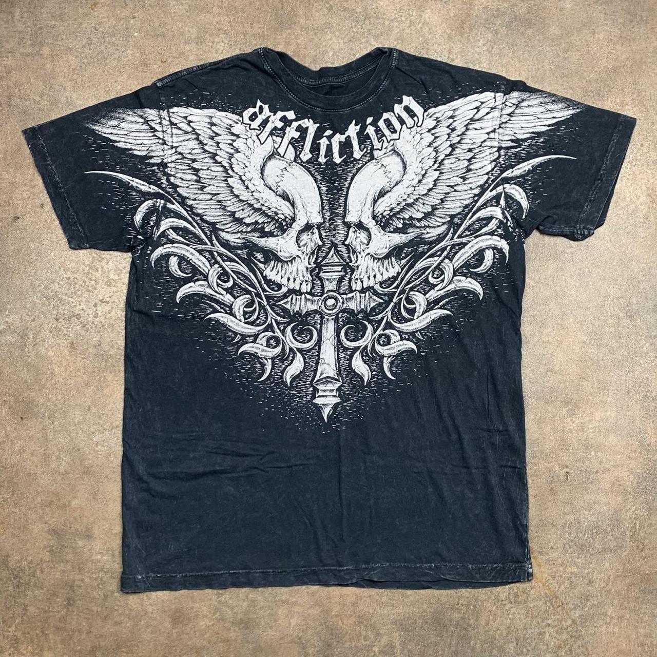 Affliction 00s black white grunge graphic tee