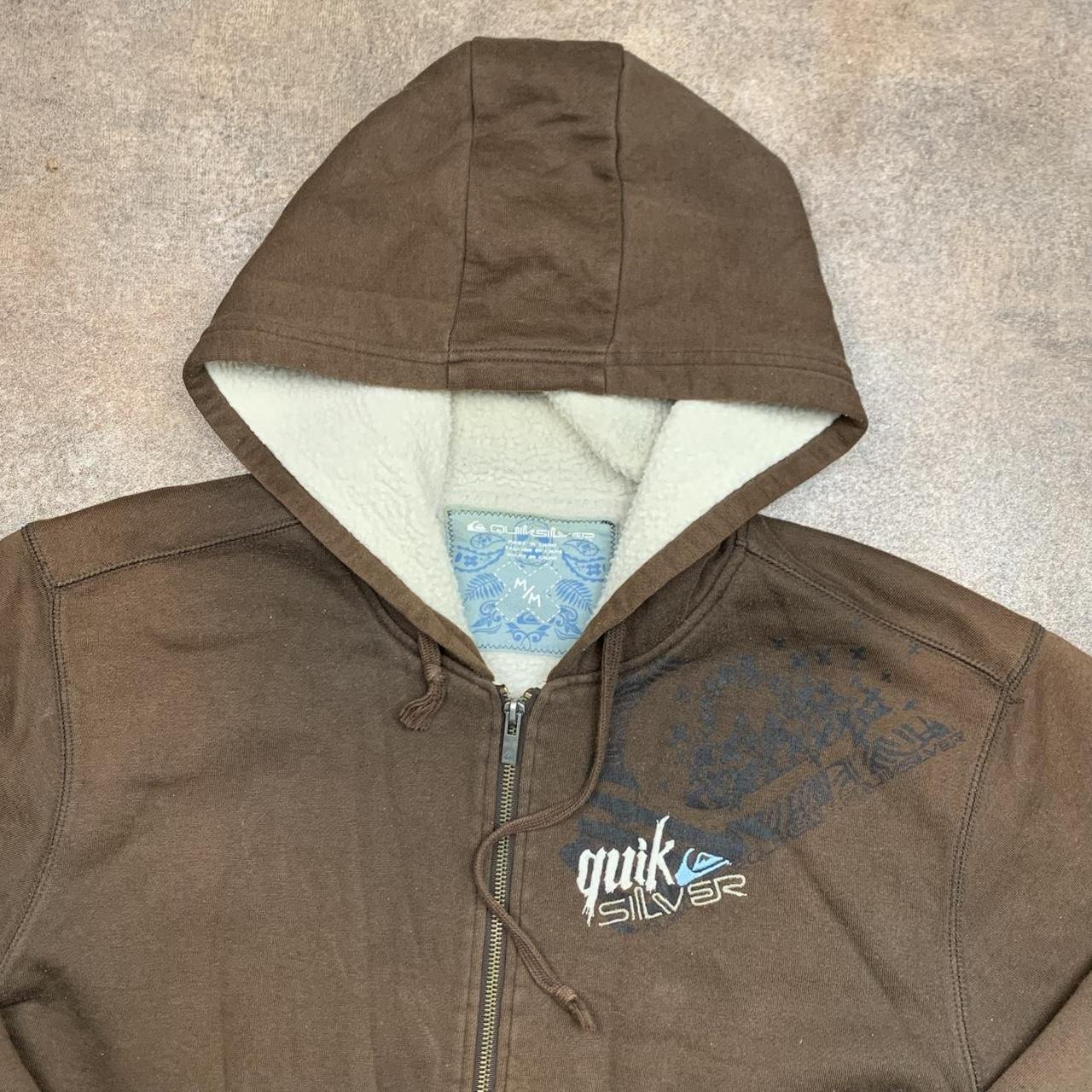 Quiksilver 00s brown fur lined boxy graphic hoodie