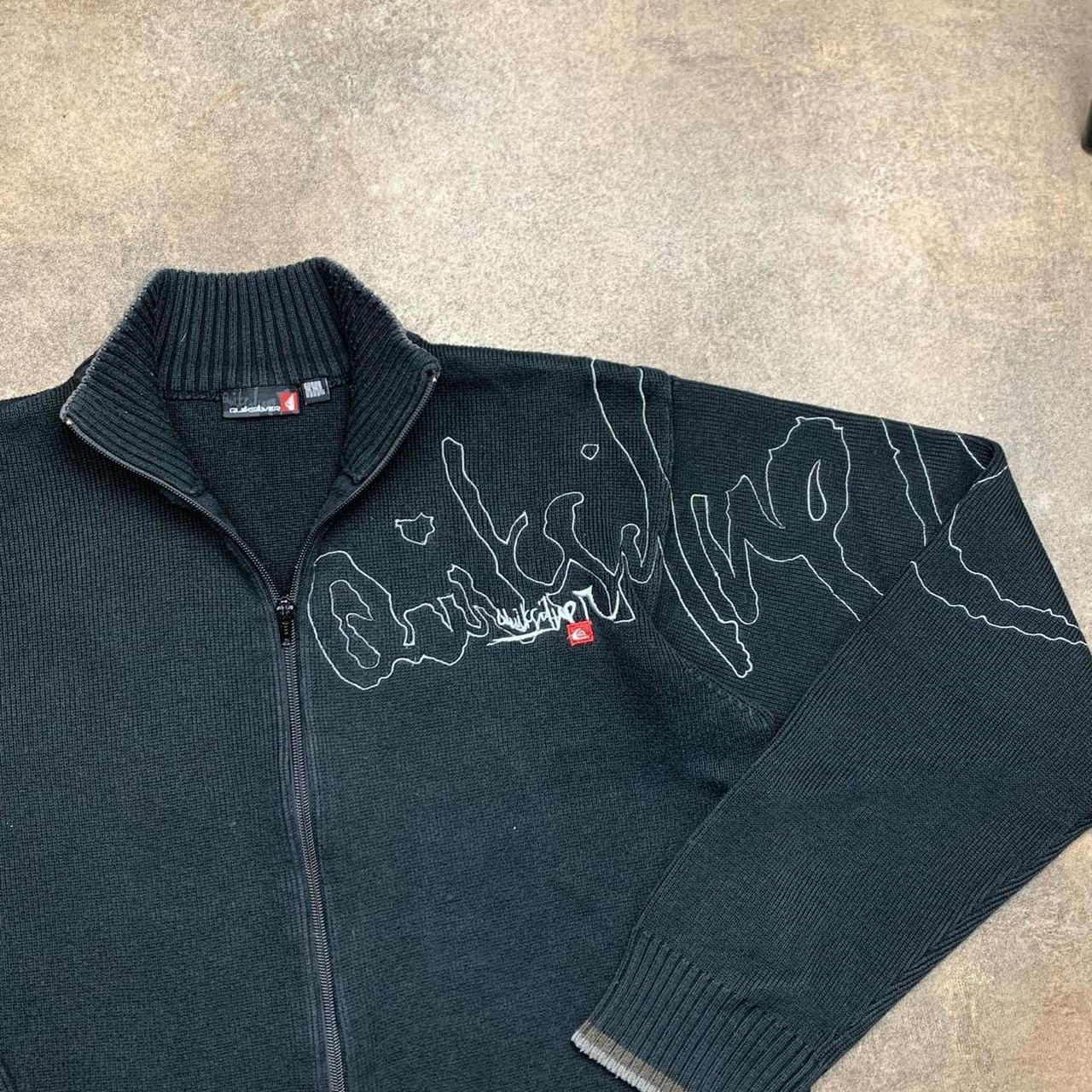 Quiksilver 00s black graphic zip knit jumper