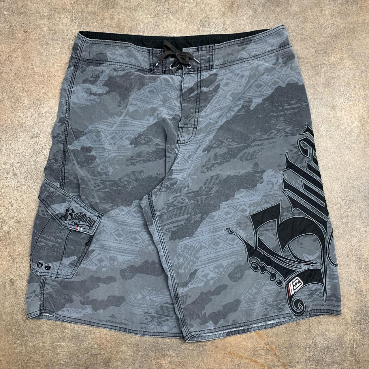 Billabong 00s grey black camo graphic boardshorts