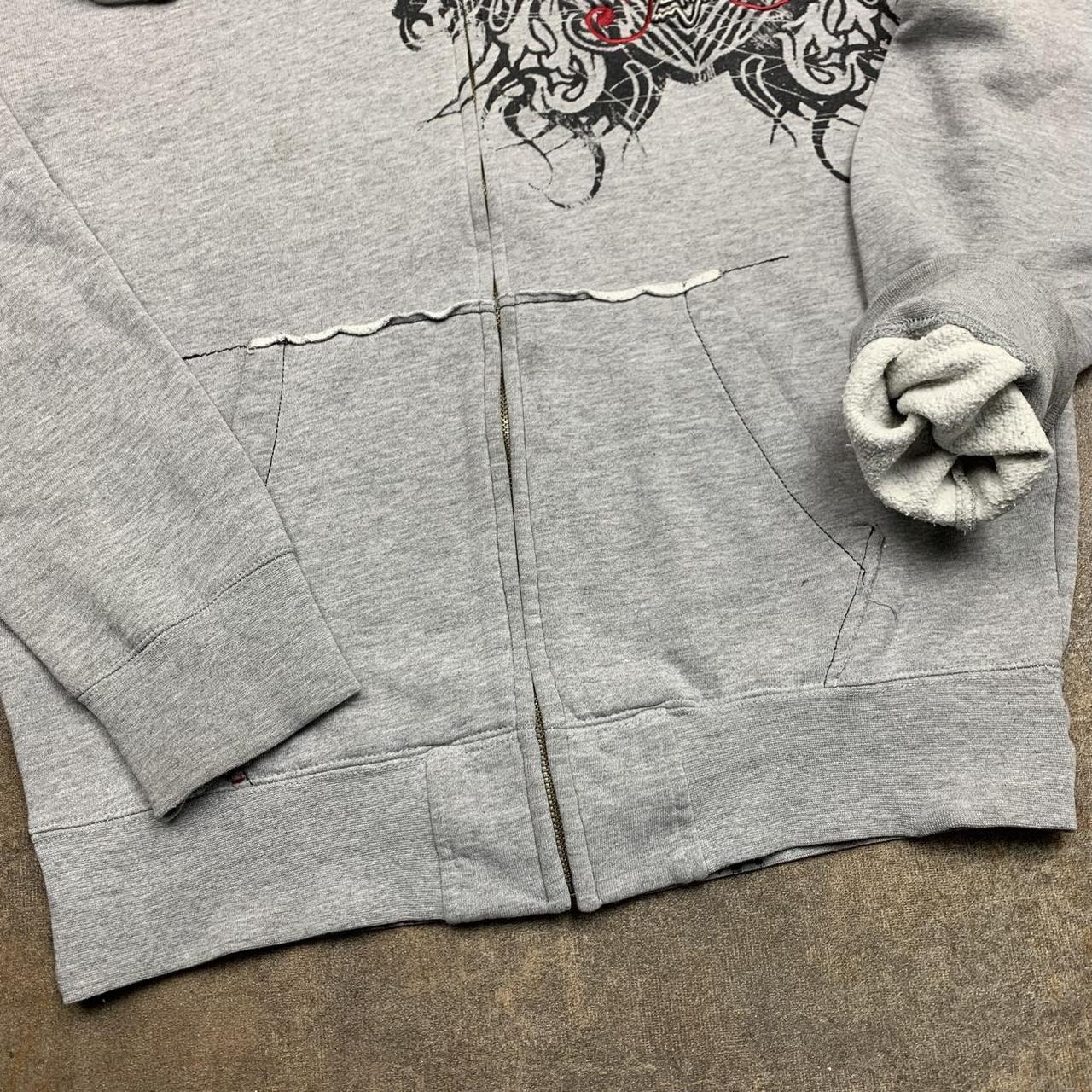 Fox Racing 00s grey grunge graphic zip hoodie