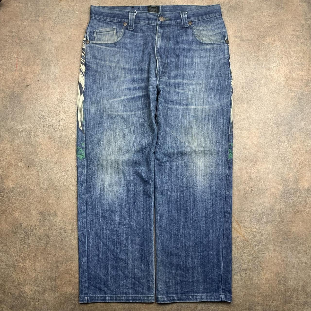 Raw Blue 00s baggy grunge graphic navy jeans