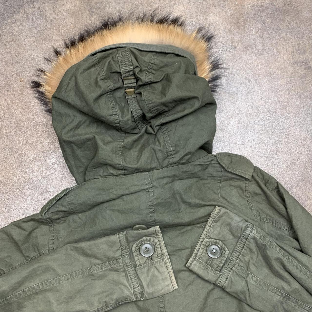 G.O.A. 00s khaki fur hood utilised long coat