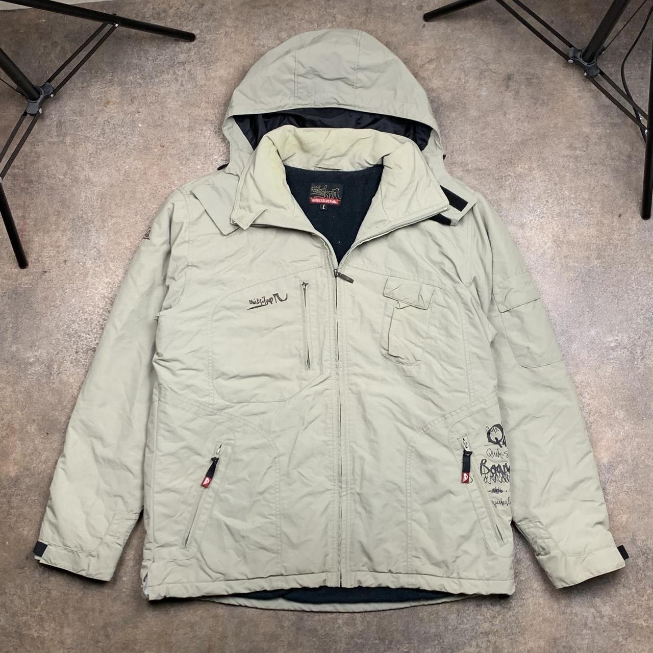 Quiksilver 00s beige utilised graphic ski jacket