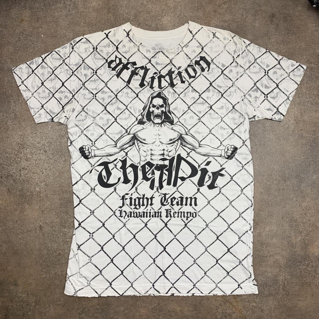 Affliction 00s white black grunge graphic tee