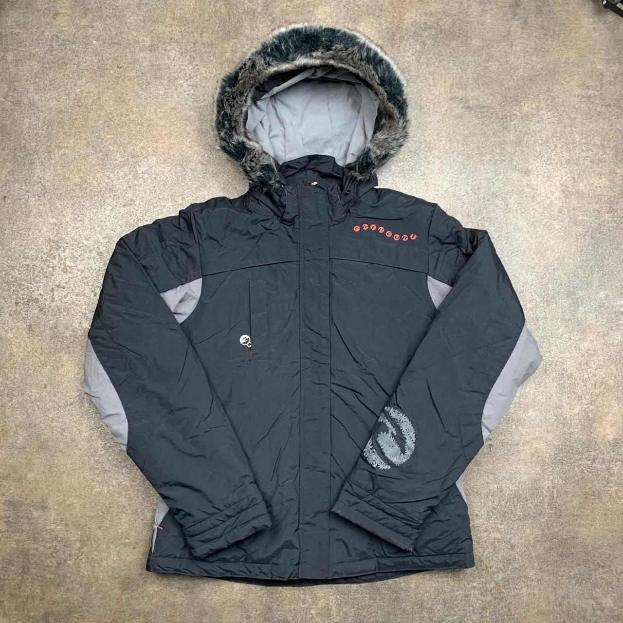 Rip Curl 00s black grey fur hood ski jacket