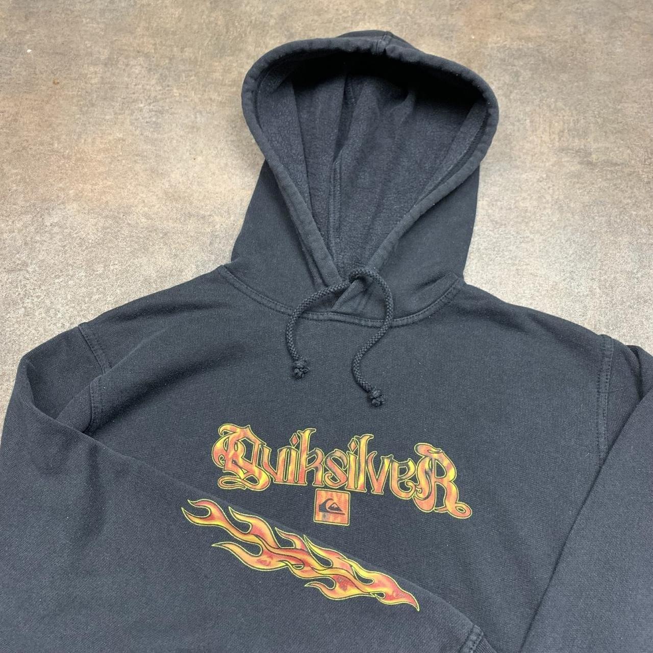 Quiksilver 90s flame graphic black boxy hoodie