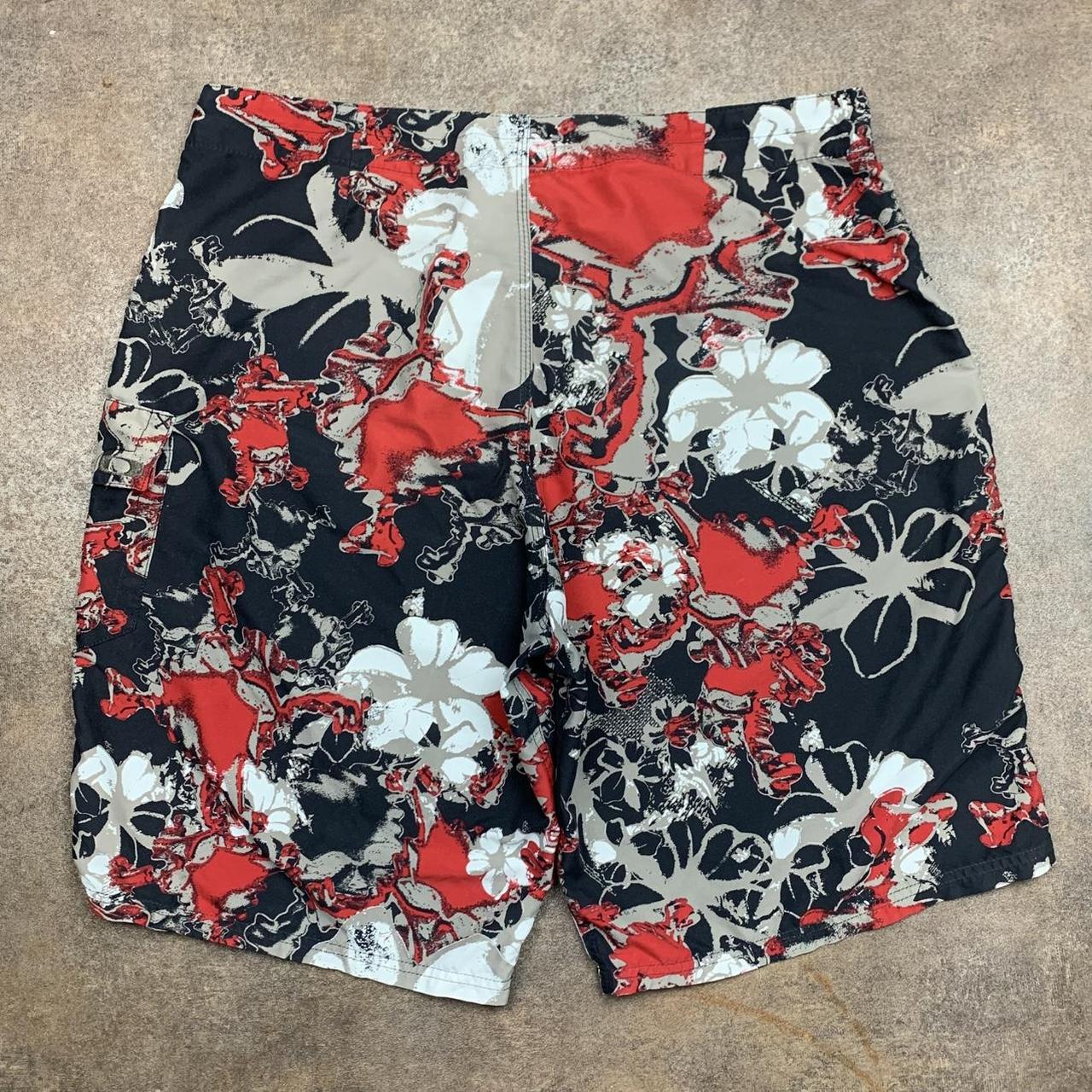 Oakley 00s black red grey graphic baggy boardshorts