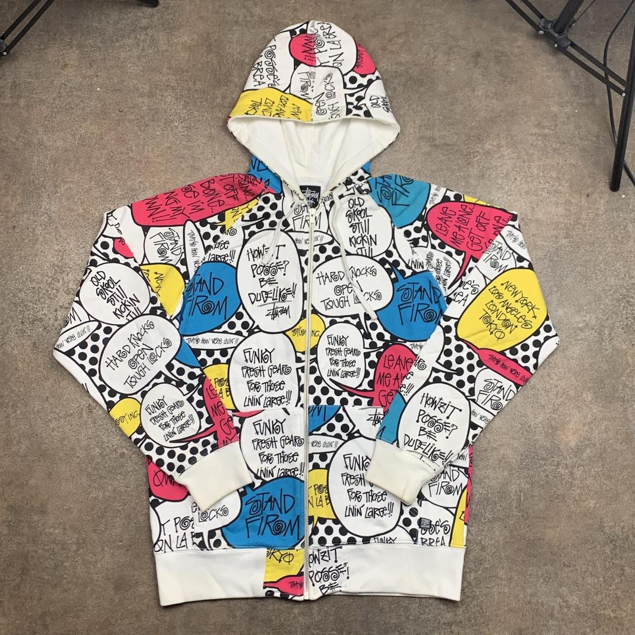 Stüssy 00s white pop art graphic zip hoodie