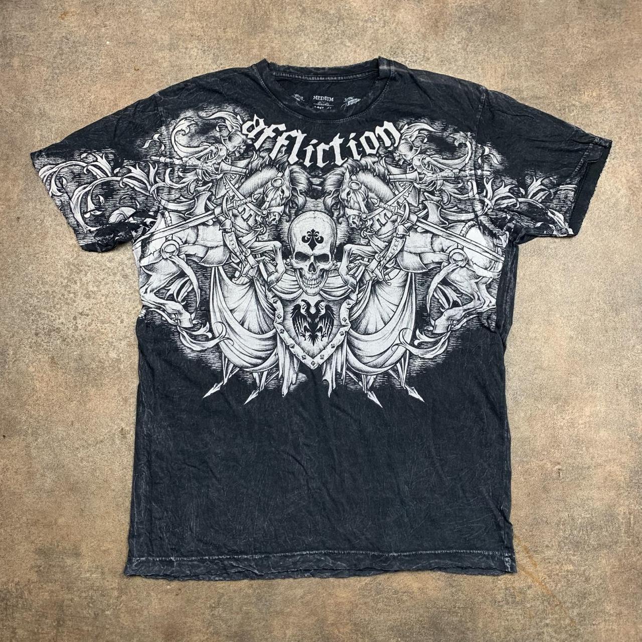 Affliction 00s graphic black white grunge tee
