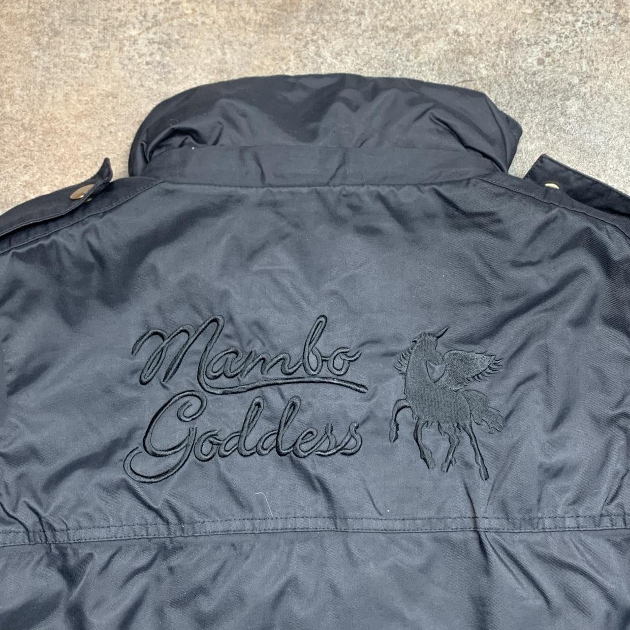 Mambo Goddess 90s black graphic asymmetrical zip jacket