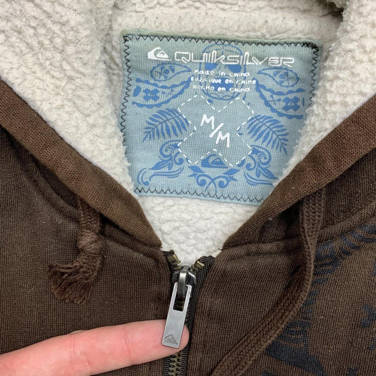 Quiksilver 00s brown fur lined boxy graphic hoodie