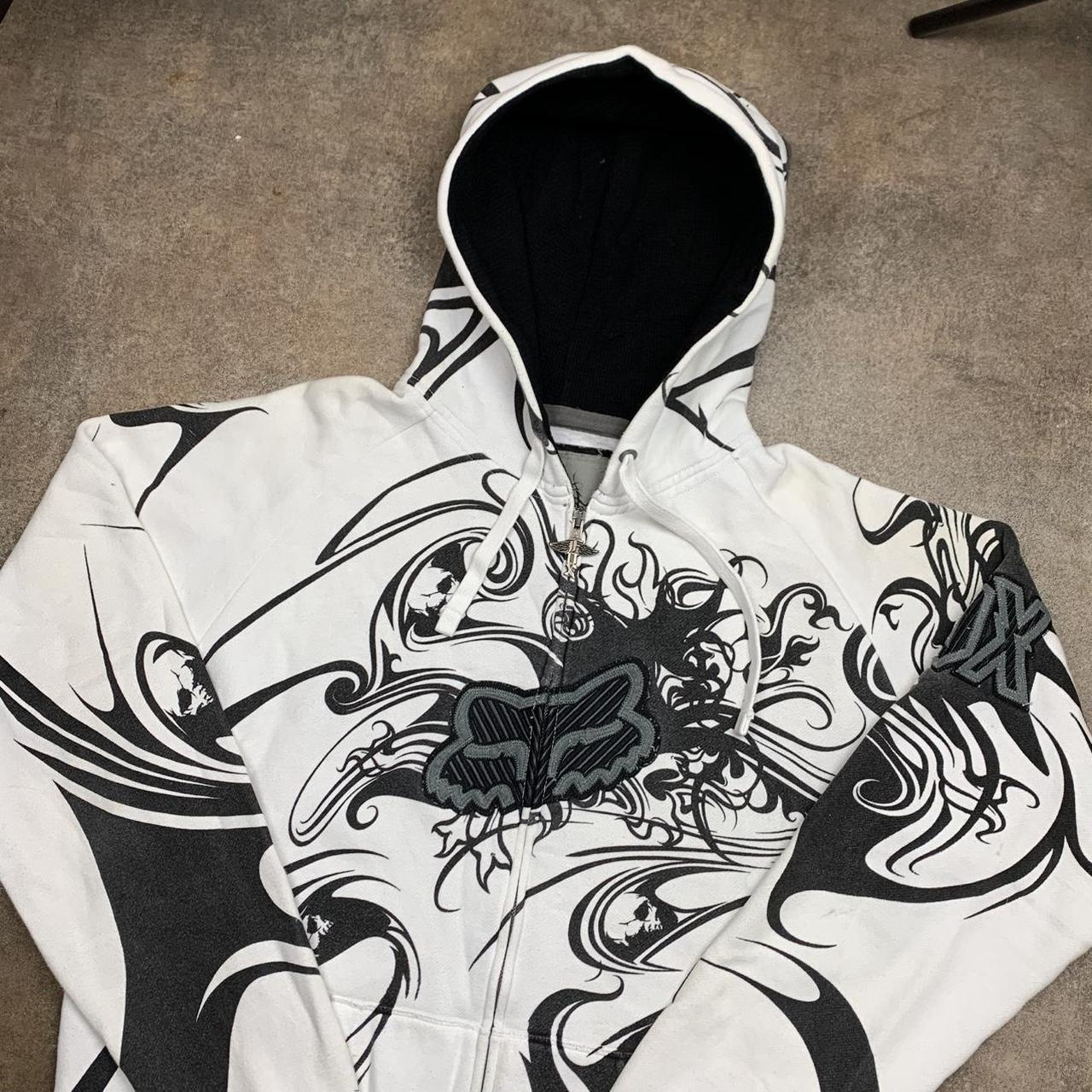 Fox Racing 00s white black grunge zip hoodie
