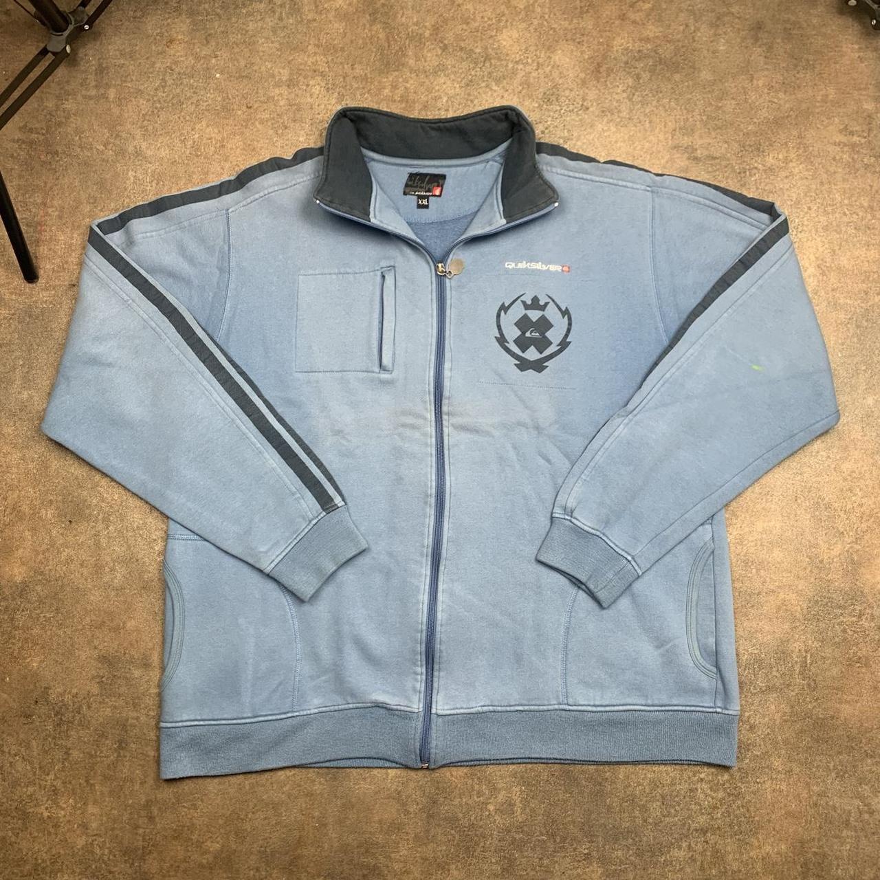 Quiksilver 00s blue black grunge graphic zip jumper