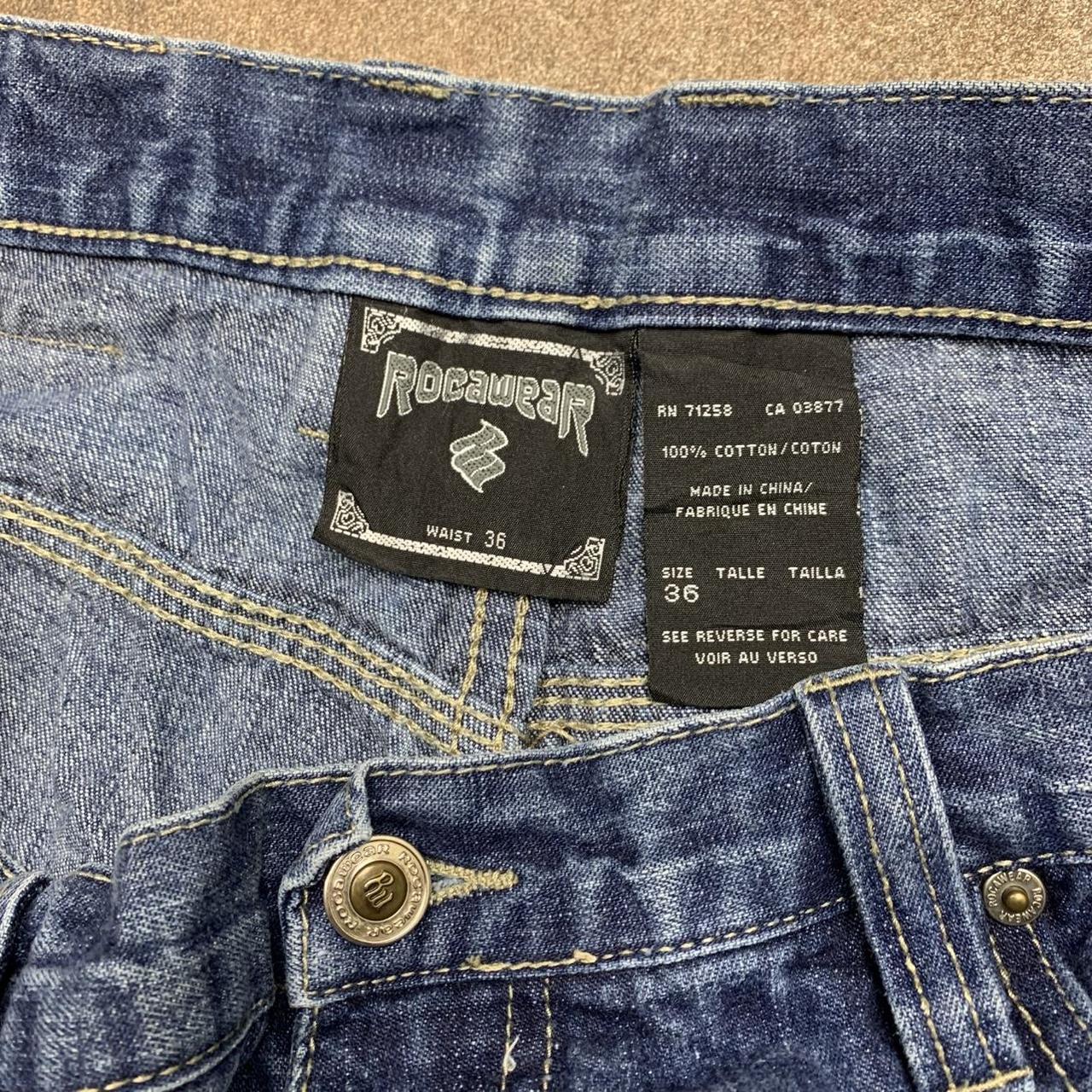 Rocawear 00s baggy navy blue carpenter graphic denim jorts