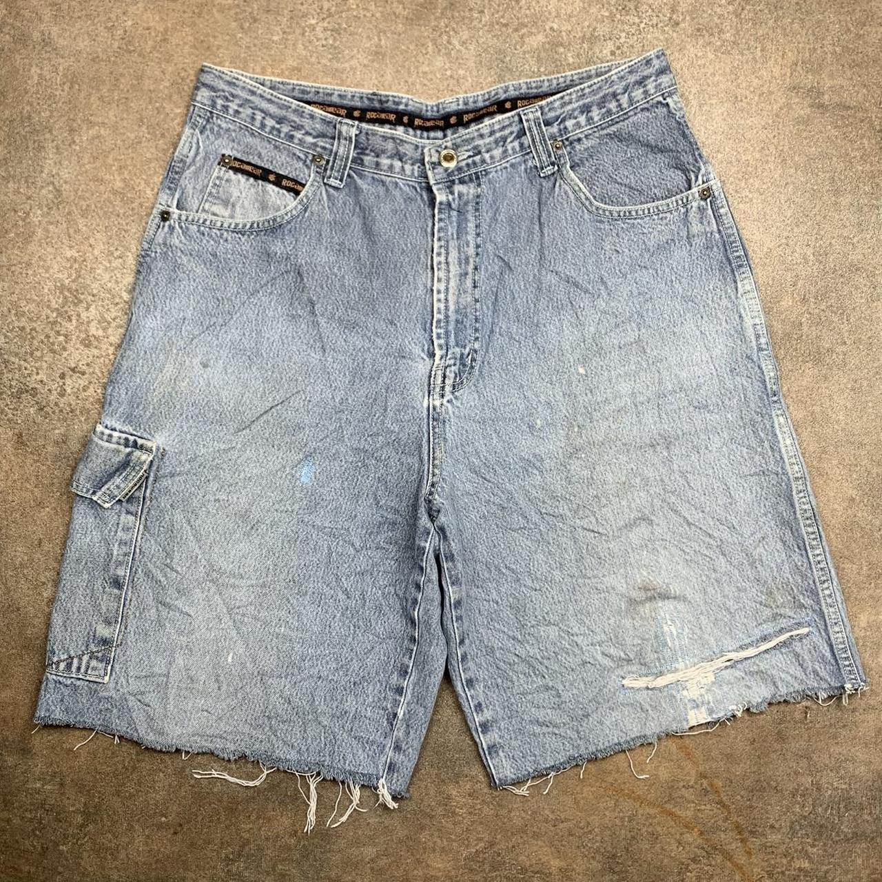 Rocawear 90s grey graphic baggy cargo denim jorts
