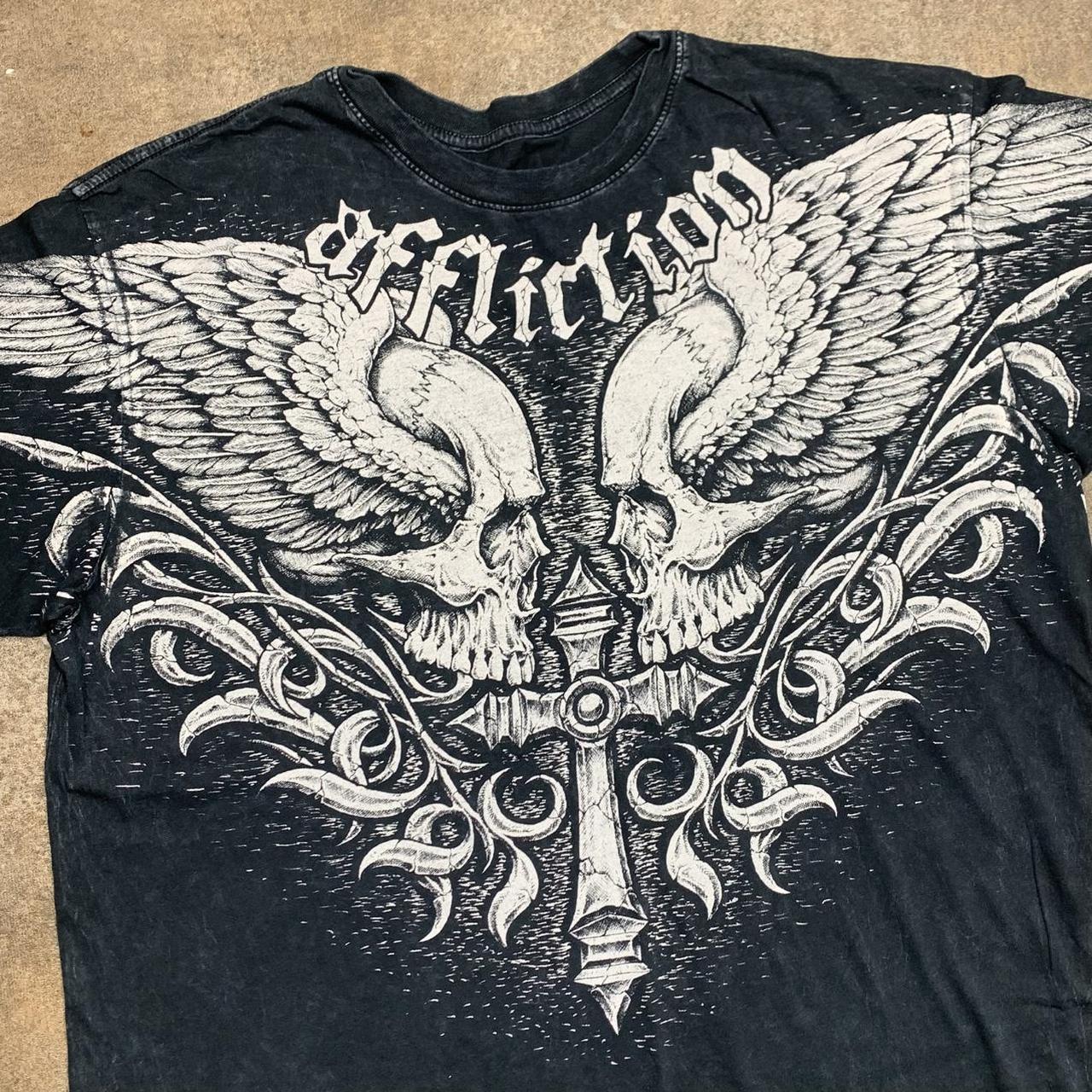 Affliction 00s black white grunge graphic tee