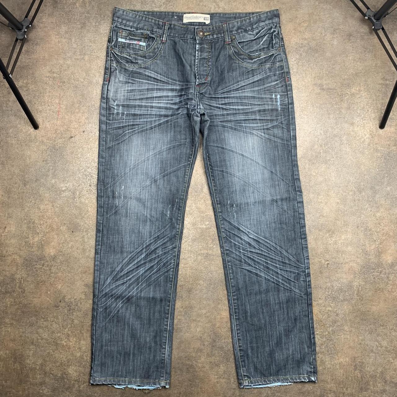 Diesel 00s baggy grey navy graphic denim jeans