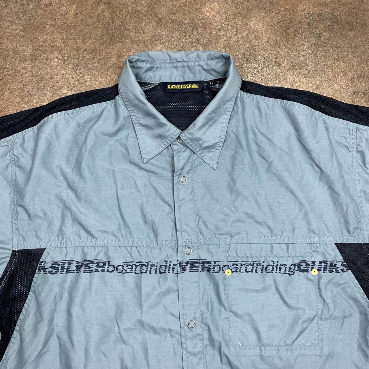 Quiksilver 90s graphic boxy blue button shirt