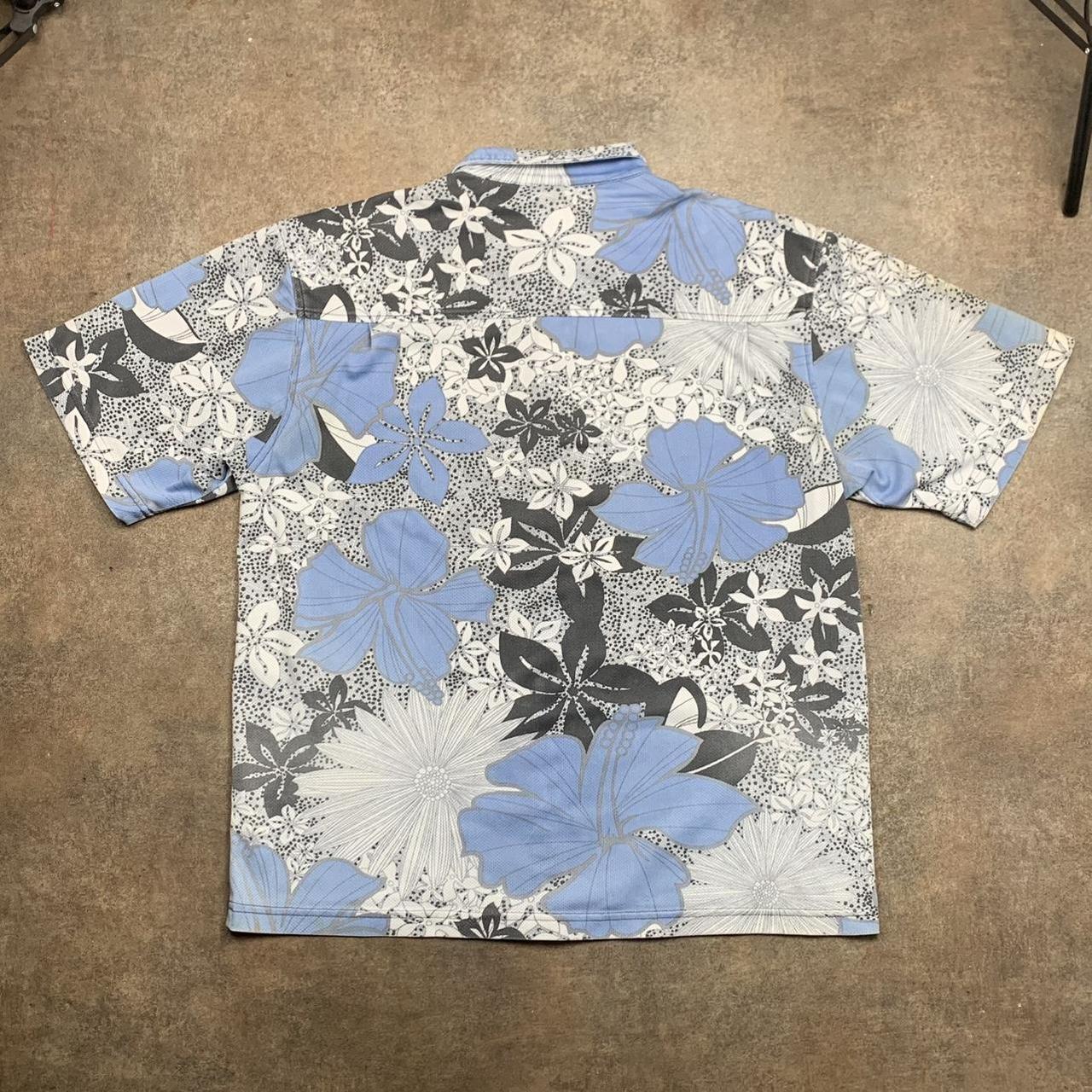 Rusty 00s white blue floral graphic Hawaiian shirt