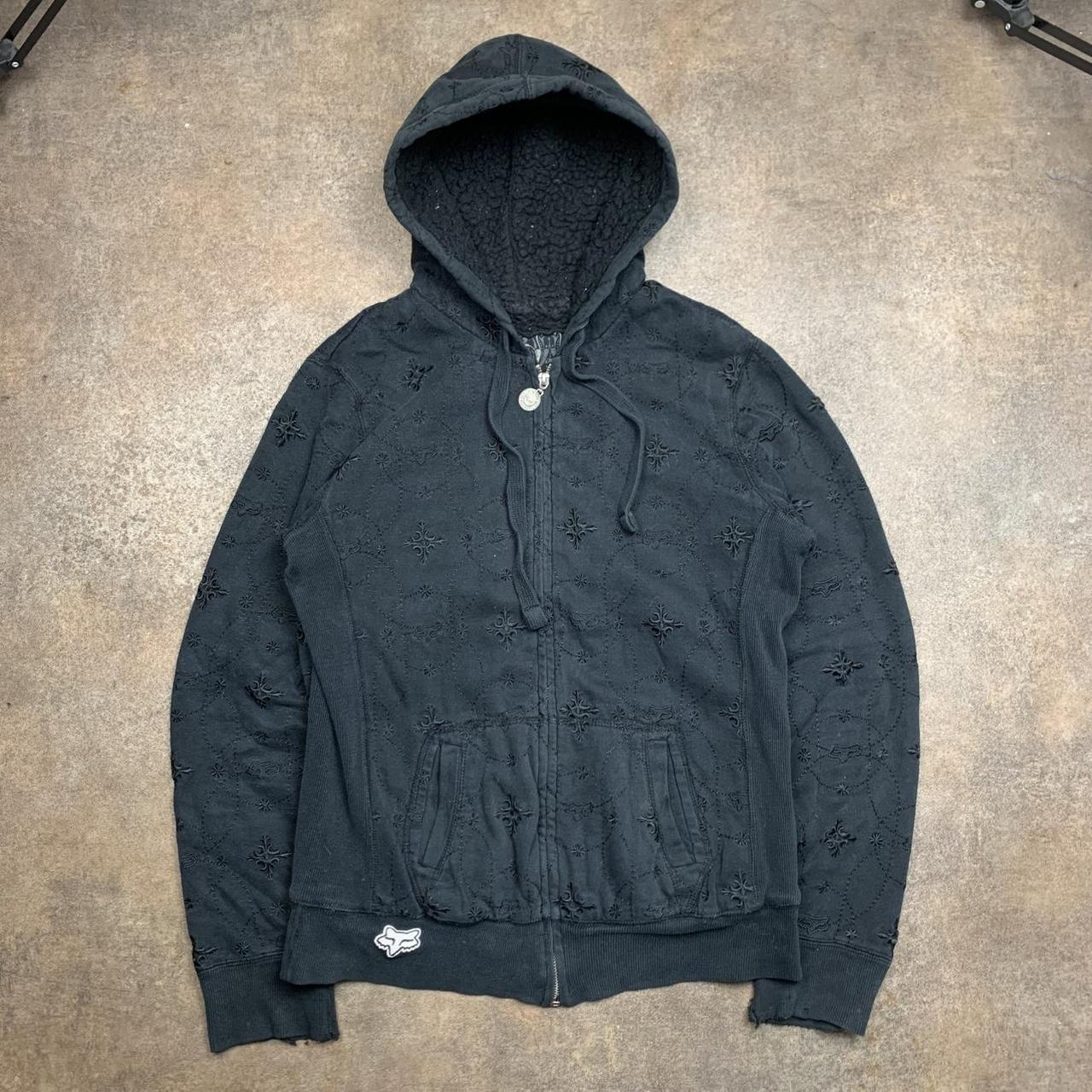 Fox Racing 00s black graphic grunge lined zip hoodie